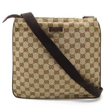 GUCCI GG Canvas Shoulder Bag Nylon Leather Beige Dark Brown 132907