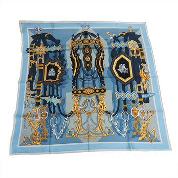 HERMES Carre 90 Brides et d'Estaing Light Blue Scarf Muffler H003967S Women's Silk