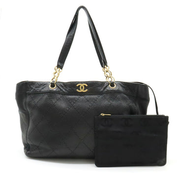 CHANEL Ultra Stitch Coco Mark Tote Bag Shoulder Chain Leather Black