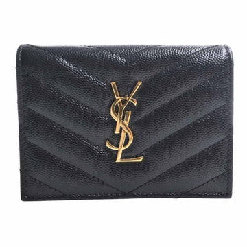 SAINT LAURENT leather folio wallet black ladies