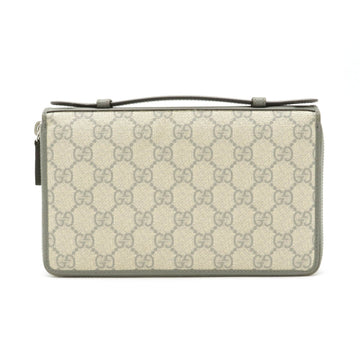 GUCCI GG Supreme Document Case Second Bag Clutch Round Long Wallet PVC Leather Beige Gray 336298