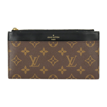 LOUIS VUITTON Slim Purse Coin Case M80348 Monogram Canvas Leather Brown Black Gold Hardware Card Fragment