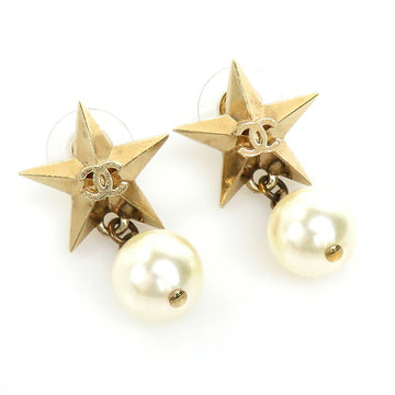 CHANEL Earrings Coco Mark Star Metal/Fake Pearl Gold/Off White Women's