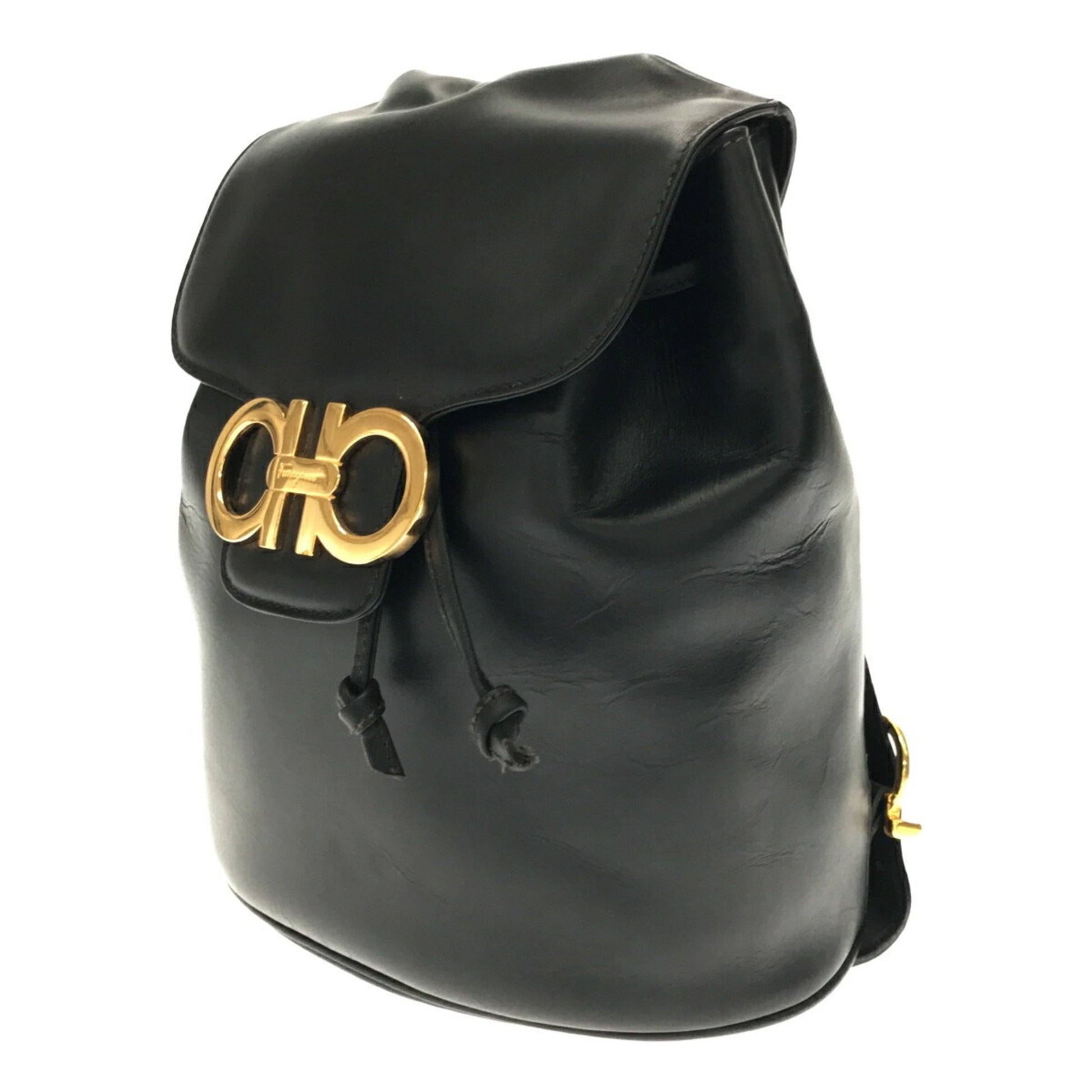 Salvatore Ferragamo Gancini Logo Mini Backpack Black Leather