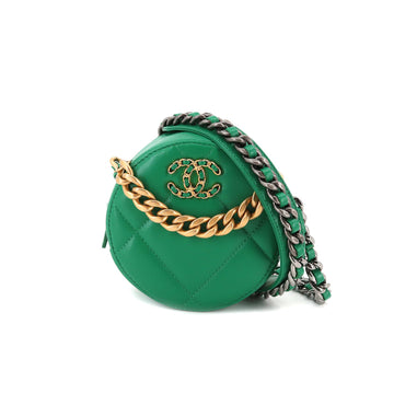 CHANEL 19 round clutch chain shoulder bag leather green AP0945 Bag