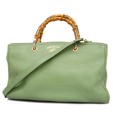 GUCCIAuth  Bamboo 2way Bag 323660 Leather Handbag,Shoulder Bag Light Green