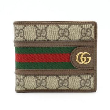 GUCCI GG Supreme Ophidia Sherry Line Bifold Wallet PVC Khaki Beige Mocha Brown Green Red 597609