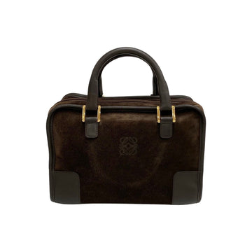 LOEWE Anagram Logo Amazona 28 Suede Leather Genuine Handbag Mini Boston Bag Brown