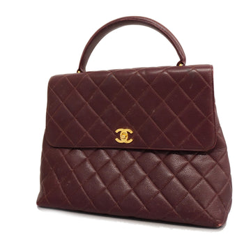 CHANELAuth  Matelasse Women's Caviar Leather Handbag Bordeaux