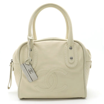 CHANEL Cocomark Boston Bag Handbag Tote Quilted Leather Ivory