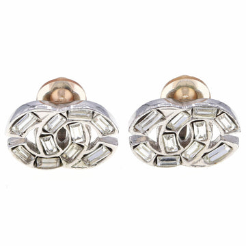 Chanel Earrings Coco Mark Silver Clear Metal Rhinestone 01P 2001 Model Ladies CHANEL