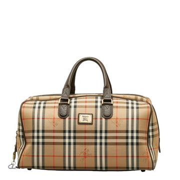 BURBERRY Nova Check Shadow Horse Boston Bag Beige Brown Canvas Leather Women's