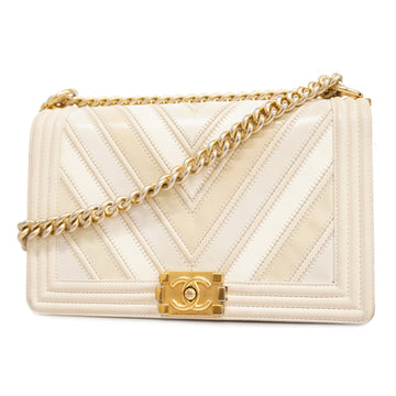 CHANELAuth  V-stitch Chain Shoulder Women's Leather Shoulder Bag Beige