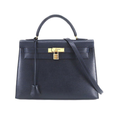 HERMES Kelly 32 2way hand shoulder bag Couchevel Epson Blue Indigo Outside stitching 〇U stamp Gold Hardware