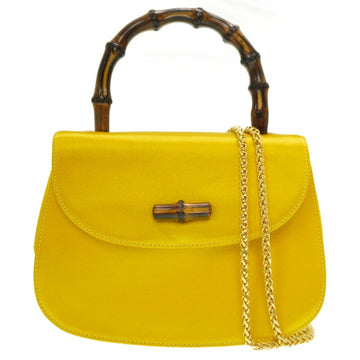 GUCCI Bamboo Satin Chain Shoulder Handbag Yellow 0060