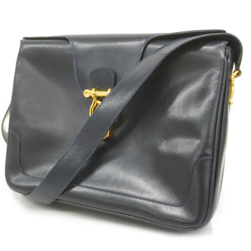 CELINE Shoulder Bag Carriage Hardware Leather Navy Gold Women's