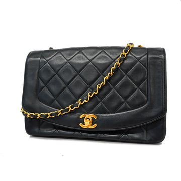 Chanel Shoulder Bag Matelasse Diana Flap Single Chain Lambskin Black Gold metal