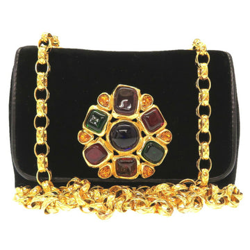 Chanel Multicolor Stone Suede Black Matrasse Gold Chain Shoulder Bag Coco Mark 0070 CHANEL