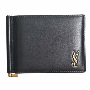 SAINT LAURENT Leather Money Clip Bill Billfold 607738 Black Men's