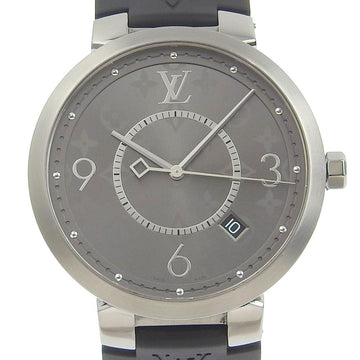 LOUIS VUITTON Tambour Watch Slim Eclipse Q1DM0 Stainless Steel x Rubber Silver Quartz Analog Display Men's Gray Dial