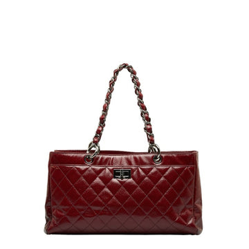 CHANEL Matelasse Enamel Caviar Skin Chain Shoulder Bag Tote Red Leather Women's