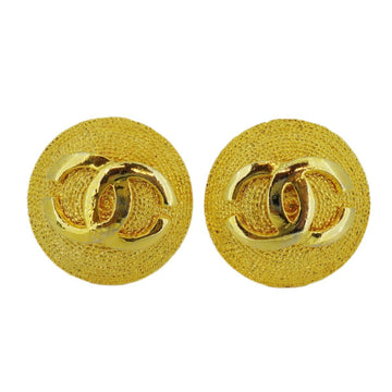 CHANEL earrings vintage here mark round shape circle GP plated gold ladies