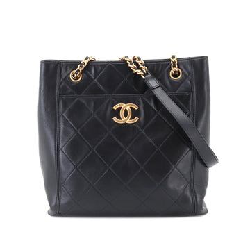 CHANEL Matelasse Small Shopping Bag Chain Tote Leather Black AS2295