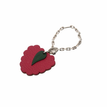 HERMES raspberry key chain back charm wine red green ladies leather holder