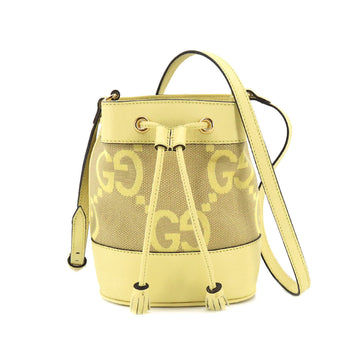 GUCCI Jumbo GG Mini Bucket Bag Shoulder Canvas Leather Yellow 550620 Gold Hardware Ophidia