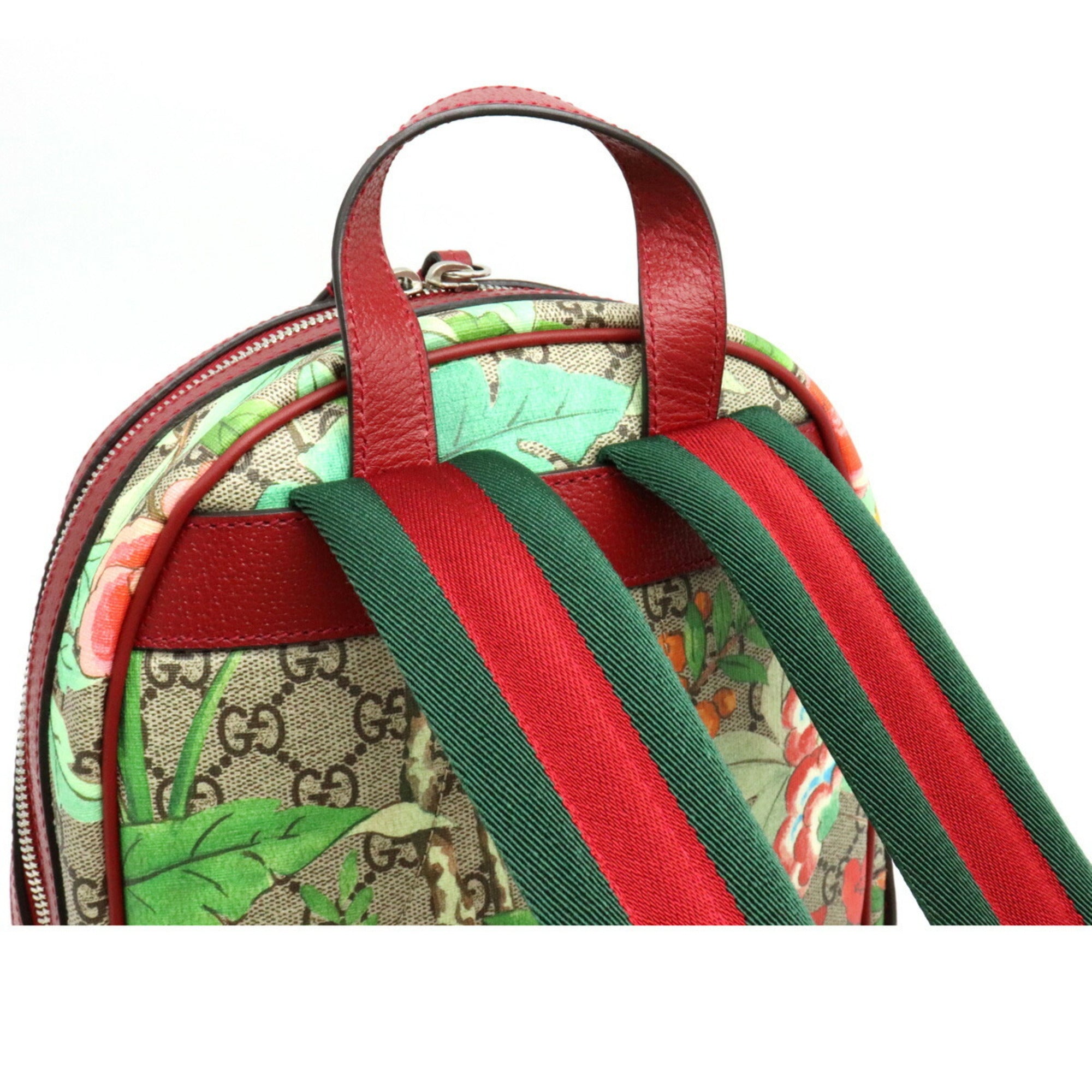 Gucci GG Supreme Tian Backpack Rucksack Flower Bird PVC Leather Khaki