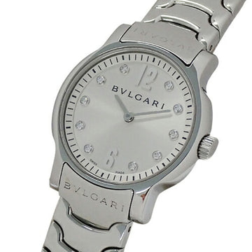 BVLGARI Watch Ladies Solo Tempo 10P Diamond Quartz Stainless Steel SS ST29S Silver Polished