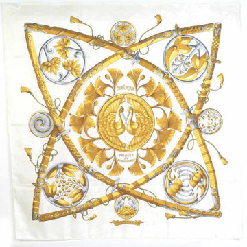 HERMES Scarf Carre 90 DAIMYO Silk White/Multicolor Women's