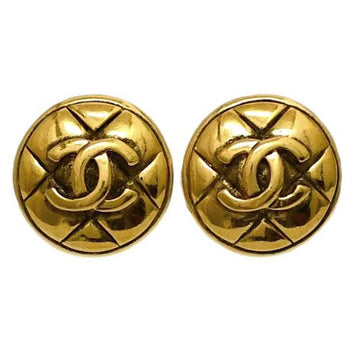 CHANEL Earrings Gold Coco Mark GP Accessory Matelasse Round Button Ladies Clip