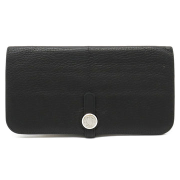 HERMES Dogon Lecto Verso Long Bifold Wallet Taurillon Clemence Leather Black C Engraved