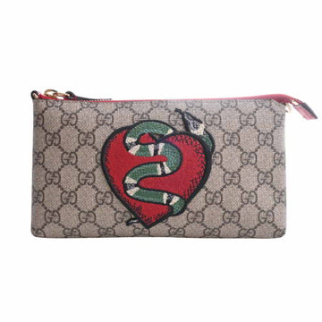 GUCCI GG Supreme Kingsnake Chain Pouch 456866 Beige Red Ladies