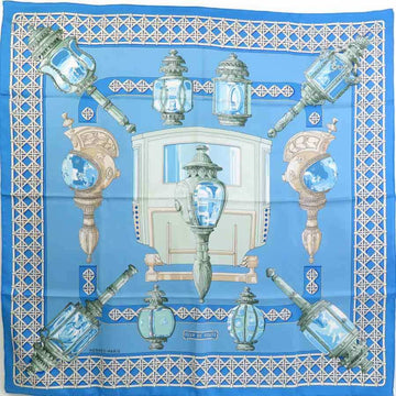 HERMES Scarf Carre 90 FEUX DE ROUTE Carriage Lantern Silk Blue Unisex