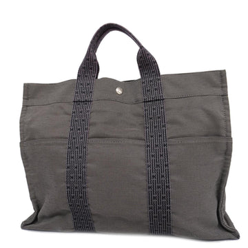 HERMES Tote Bag Yale Line MM Canvas Gray Silver Hardware Men Women Unisex