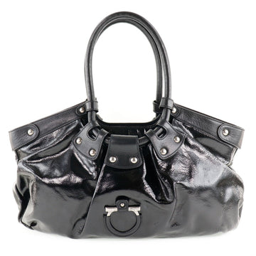 Salvatore Ferragamo Gancini FZ-21 7803 Patent Leather Black Women's Shoulder Bag