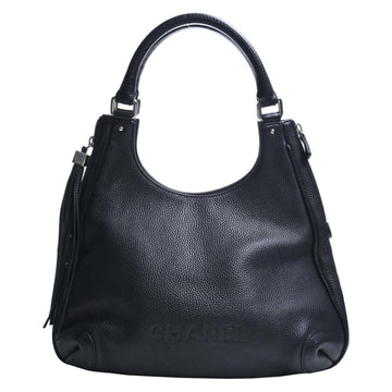 CHANEL Leather Shoulder Bag Black Ladies