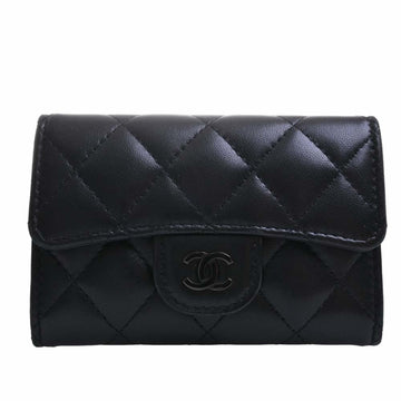 CHANEL Lambskin Matelasse Cocomark Card Case Business Holder Black Ladies