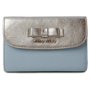 MIU MIU wallet miumiu 3 fold 5M1225 MADRAS Madras leather CROMO CIELO silver light blue
