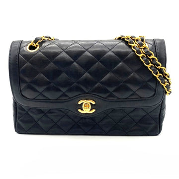 Chanel matelasse chain shoulder bag lambskin black vintage turn lock