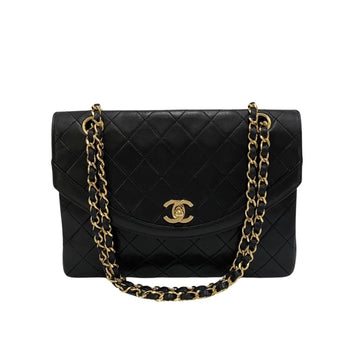 CHANEL Matelasse Lambskin Leather Genuine Turnlock Chain Shoulder Bag Black 19348