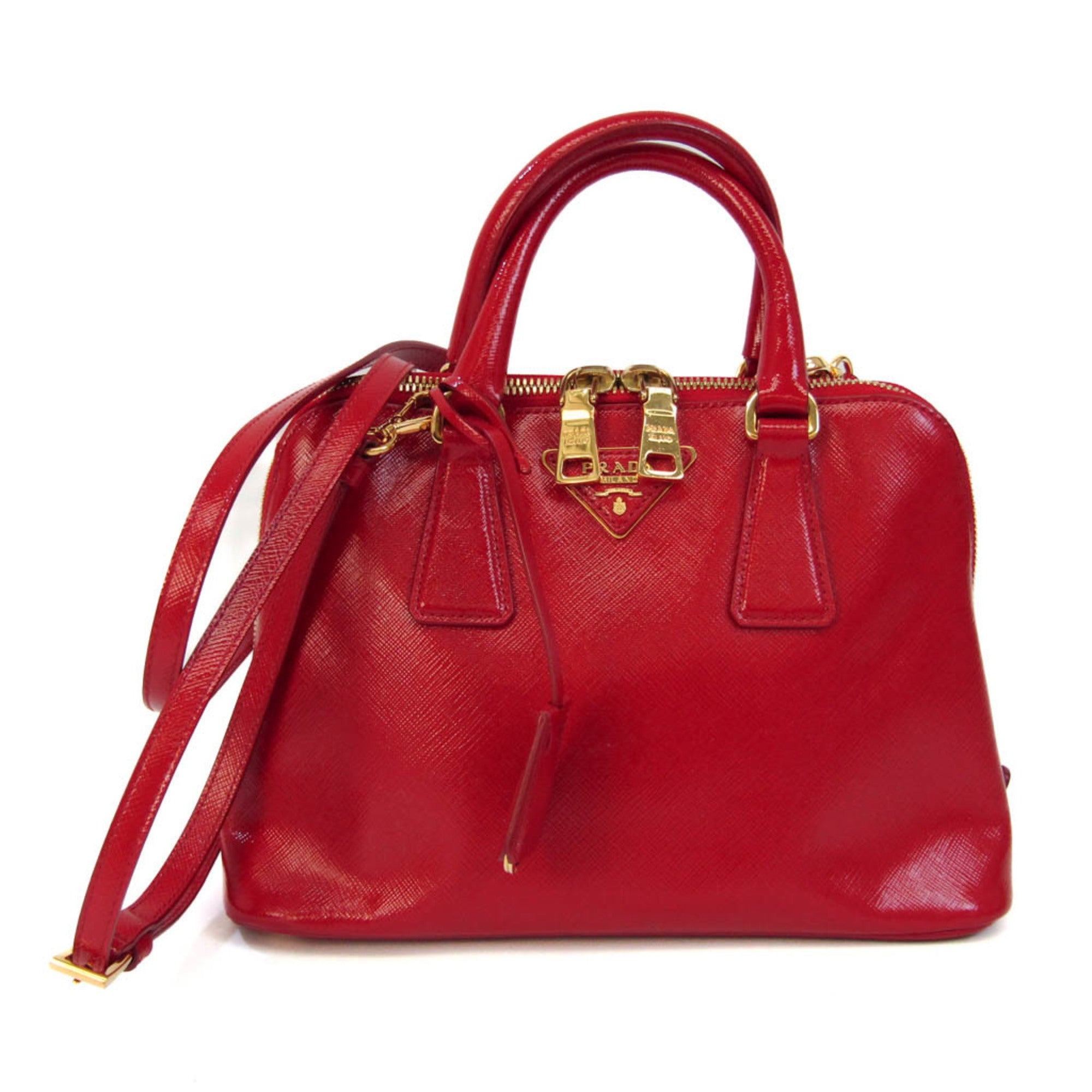 PRADA Saffiano BL0838 Women s Patent Leather Handbag Shoulder Bag Red