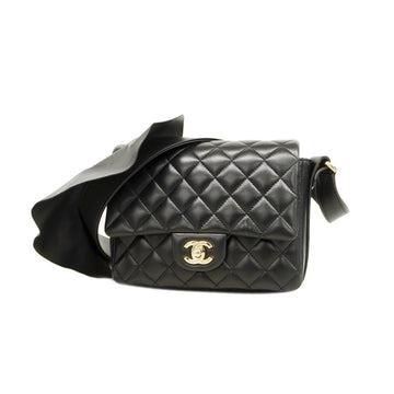 CHANEL Shoulder Bag Matelasse Lambskin Black Gold Hardware Women's