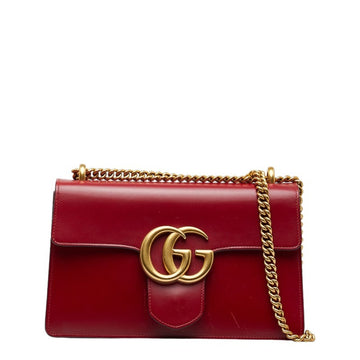 GUCCI GG Marmont Chain Shoulder Bag 431777 Red Leather Women's