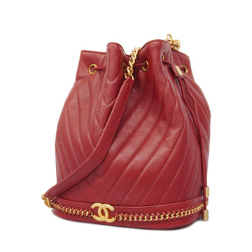 Chanel V-stitch Chain Shoulder Women's Leather Shoulder Bag Red Color