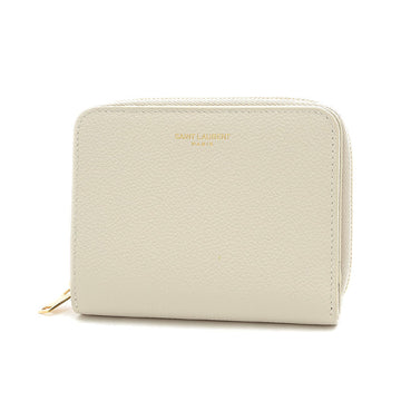 SAINT LAURENT Paris Compact Zip Around Wallet Bifold Leather Off White 668319