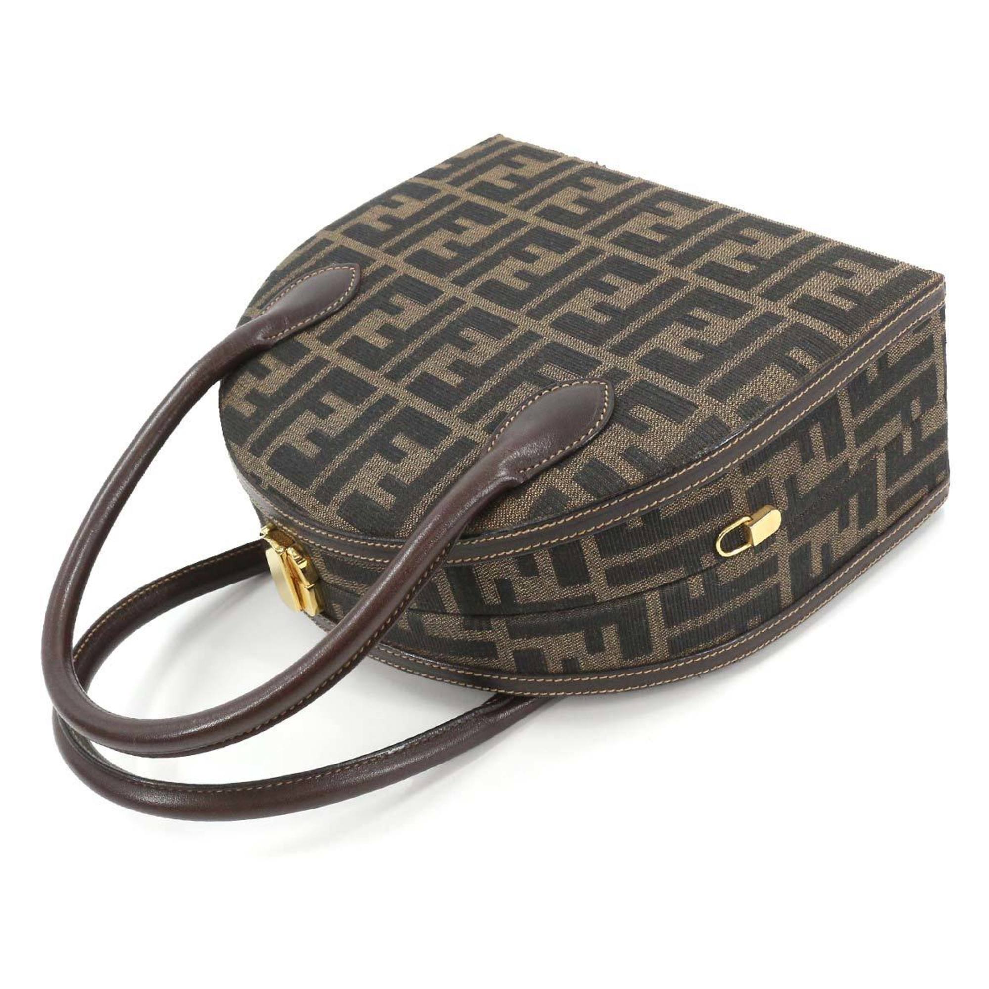 Fendi Zucca pattern round vanity 2way hand shoulder bag canvas brown v