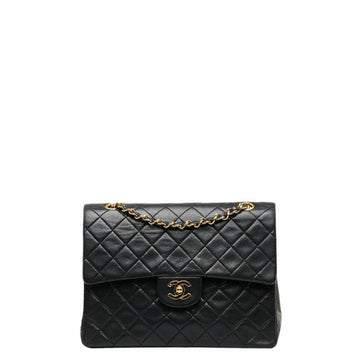 CHANEL Matelasse 25 Coco Mark Double Flap Chain Shoulder Bag Black Lambskin Women's